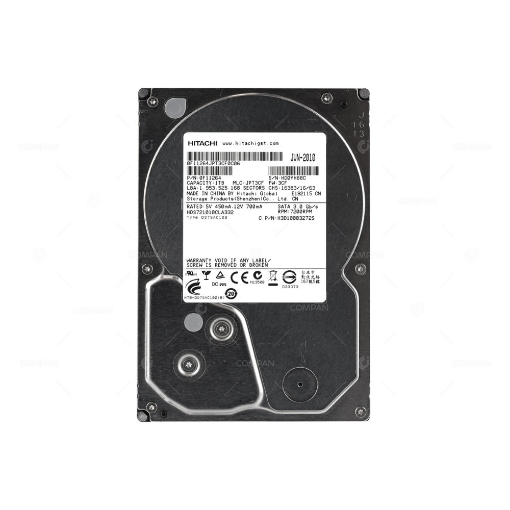 HDS721010CLA332 HITACHI HARD DRIVE 1TB 7.2K 3G SATA 3.5 LFF 0F11264, H3D10003272S